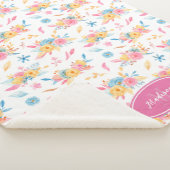 ピンクかわいらしの花柄モノグラムの シェルパブランケット (3/4)