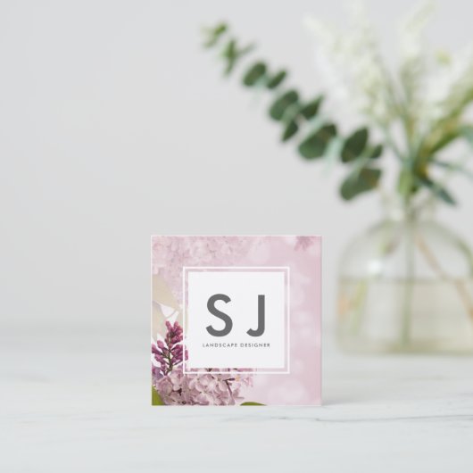 ピンクかわいらしの花植物造園デザイナー スクエア名刺 (スタンド正面)