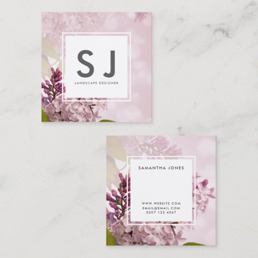 ピンクかわいらしの花植物造園デザイナー スクエア名刺 (正面/裏面)