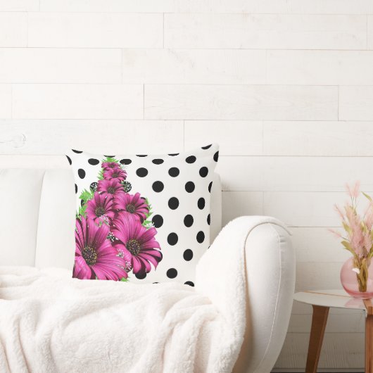 ピンクかわいらしの花水玉模様 クッション (ソファ)