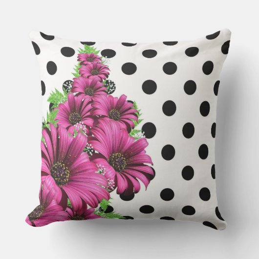 ピンクかわいらしの花水玉模様 クッション (正面)