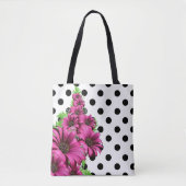 ピンクかわいらしの花水玉模様 トートバッグ (正面)