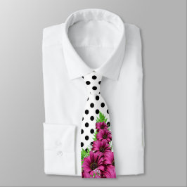 ピンクかわいらしの花水玉模様 ネクタイ