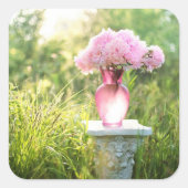 ピンクかわいらしの花瓶ステッカー スクエアシール (正面)