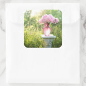 ピンクかわいらしの花瓶ステッカー スクエアシール (バッグ)