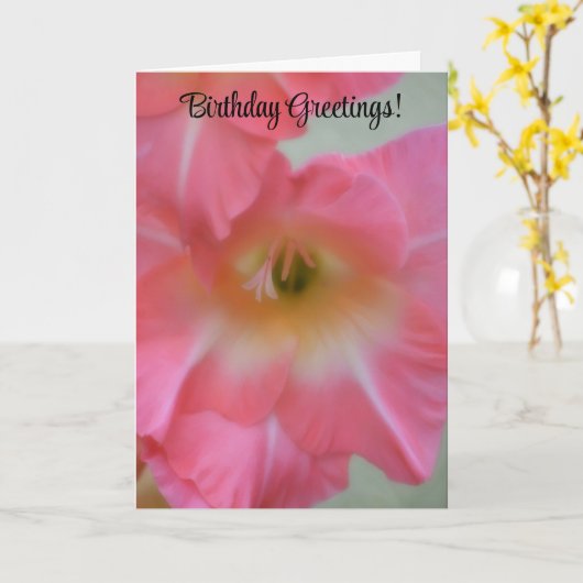 ピンクかわいらしの花誕生日カード カード (黄色い花)
