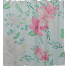 ピンクかわいらしの花 シャワーカーテン