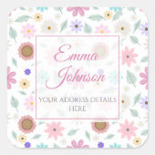 ピンクかわいらしの花Groovyレトロデザイン スクエアシール (正面)