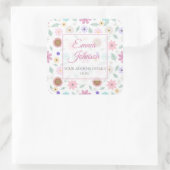 ピンクかわいらしの花Groovyレトロデザイン スクエアシール (バッグ)