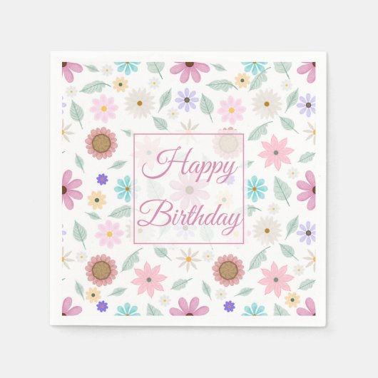 ピンクかわいらしの花Groovyレトロデザイン スタンダードカクテルナプキン (正面)