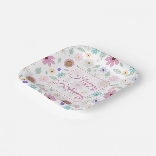 ピンクかわいらしの花Groovyレトロデザイン ペーパープレート (傾斜あり)