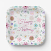 ピンクかわいらしの花Groovyレトロデザイン ペーパープレート (正面)