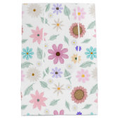 ピンクかわいらしの花Groovyレトロデザイン ミディアムペーパーバッグ (裏面)