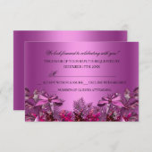 ピンクかわいらしの葉と弓クリスマスパーティーRSVP 招待状 (正面/裏面)