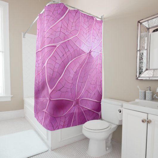 ピンクかわいらしの葉パターン シャワーカーテン (インサイチュ)