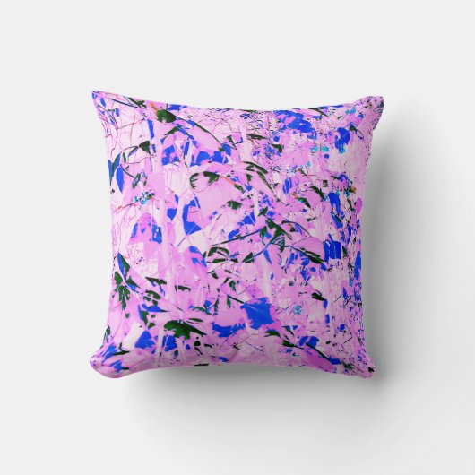 ピンクかわいらしの薄紫青い葉柄 クッション (正面)