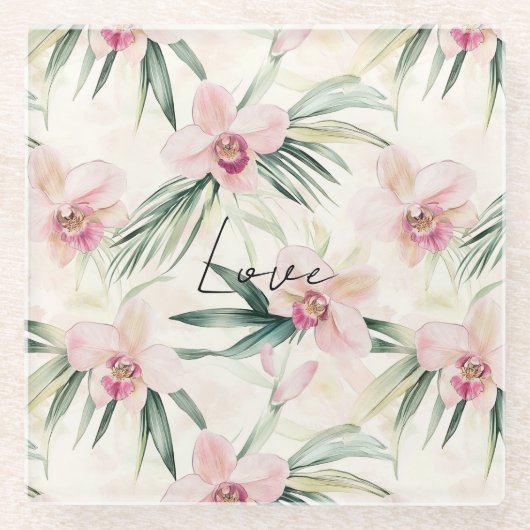 ピンクかわいらしの蘭 ガラスコースター (正面)