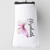 ピンクかわいらしの蝶と名前をカスタムする ゴルフヘッドカバー (回転90)