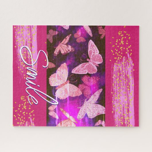ピンクかわいらしの蝶ドット抽象芸術 ジグソーパズル (横)