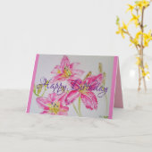 ピンクかわいらしの誕生日カードのユリ カード (黄色い花)