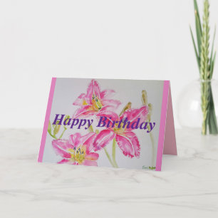 ピンクかわいらしの誕生日カードの水色のユリ カード