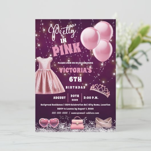 ピンクかわいらしの誕生日パーティーで 招待状 (スタンド正面)