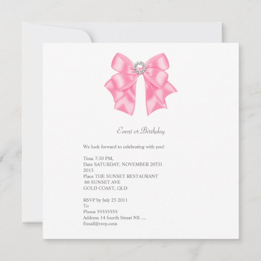 ピンクかわいらしの誕生日パーティーホワイト水玉模様 招待状 (裏面)