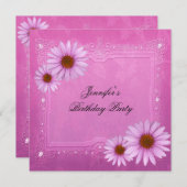 ピンクかわいらしの誕生日パーティー花任意の年齢 招待状 (正面/裏面)