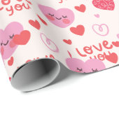 ピンクかわいらしの赤いハートパターン ラッピングペーパー (ロールコーナー)