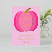 ピンクかわいらしの赤ちゃんガールカボチャ誕生のお知らせ 箔シーズンカード (立ち正面)
