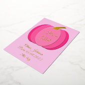 ピンクかわいらしの赤ちゃんガールカボチャ誕生のお知らせ 箔シーズンカード (回転した状態)