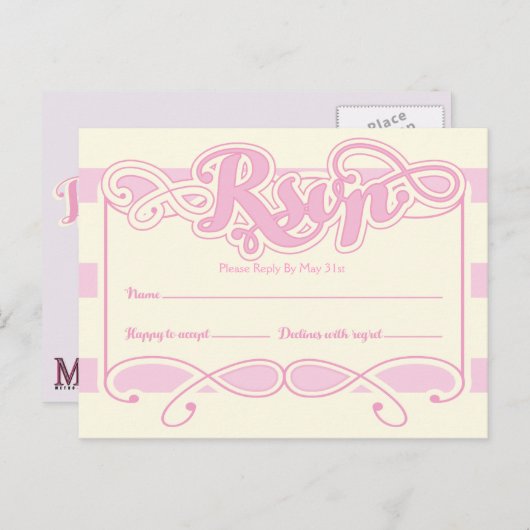 ピンクかわいらしの赤ちゃんシャワーで、RSVPカード インビテーションポストカード (正面/裏面)