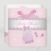 ピンクかわいらしの赤ちゃんシャワーガールブース 招待状 (正面/裏面)