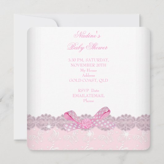 ピンクかわいらしの赤ちゃんシャワーガールブース 招待状 (裏面)