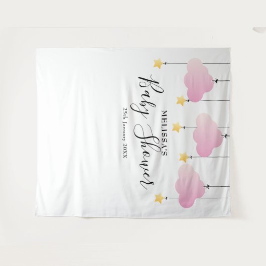 ピンクかわいらしの赤ちゃんシャワー写真ブース背景 タペストリー (正面(横))