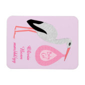 ピンクかわいらしの赤ちゃん女の子ストーク誕生のお知らせ マグネット (横)