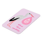 ピンクかわいらしの赤ちゃん女の子ストーク誕生のお知らせ マグネット (左側)