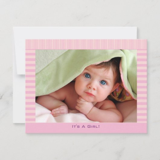 ピンクかわいらしの赤ん坊の女の子の発表 案内状 (正面)