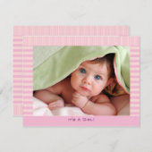 ピンクかわいらしの赤ん坊の女の子の発表 案内状 (正面/裏面)