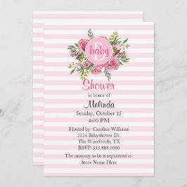 ピンクかわいらしの赤ストライプのちゃんシャワー招待状 招待状