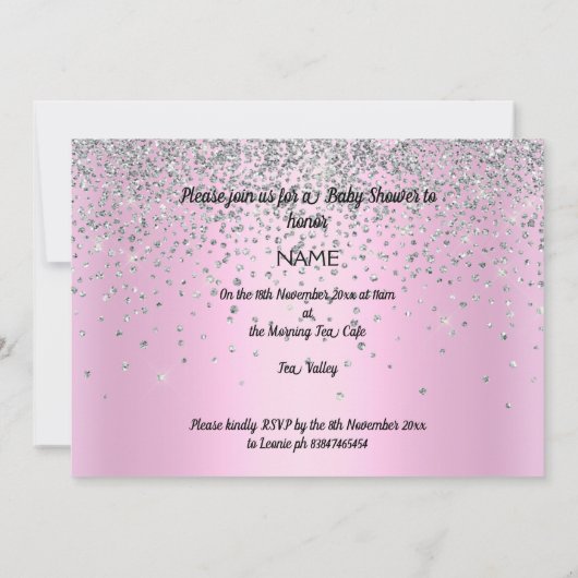 ピンクかわいらしの赤モダンちゃんシャワー結晶招待状 招待状 (裏面)