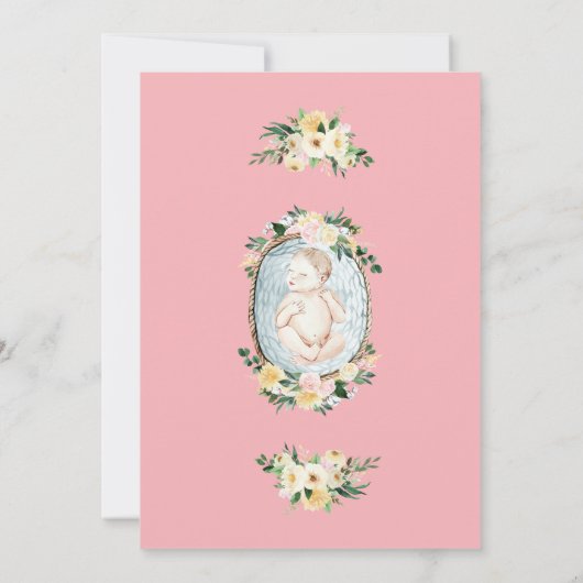 ピンクかわいらしの赤生まれたばかりのちゃんガールシャワー 招待状 (裏面)