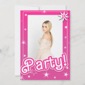 ピンクかわいらしの輝く星のパーティー写真 招待状 (裏面)