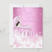 ピンクかわいらしの輝く蝶の女の子の赤ちゃんシャワー 招待状 (正面)
