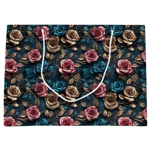 ピンクかわいらしの金ゴールドバラ ラージペーパーバッグ (正面)