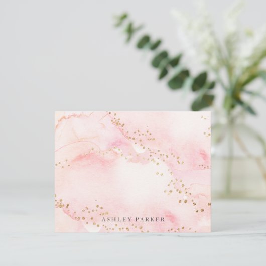 ピンクかわいらしの金ゴールドフェイクグリッター用文房具 サンキューカード (スタンド正面)