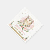 ピンクかわいらしの金ゴールドベビーフクロウの女の子誕生日の好意 スタンダードカクテルナプキン (角)