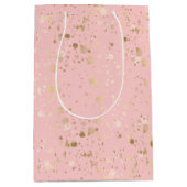 ピンクかわいらしの金ゴールド斑点 ミディアムペーパーバッグ (正面)