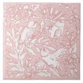 ピンクかわいらしの鳥フローラ自然動物 タイル (正面)