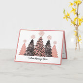 ピンクかわいらしの黒いクリスマスの木カスタマイズのクリスマス カード (黄色い花)